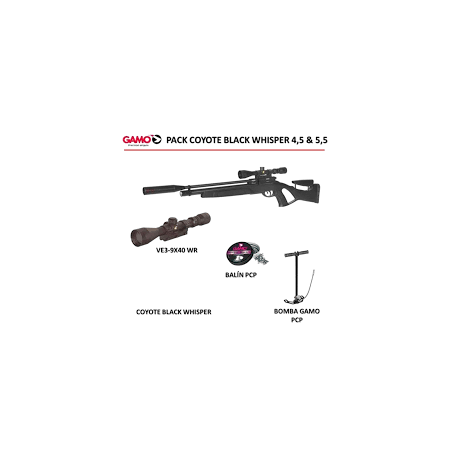 Pack Gamo PCP Coyote Black Whisper + Visor 3-9x40 WR + Bomba + Balínes PCP